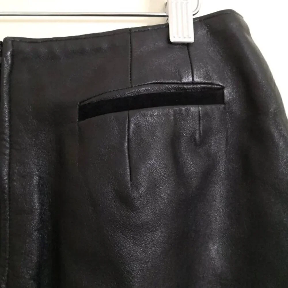 West Bay Leather Pencil Skirt Suede Trim Black Size‎ 10
